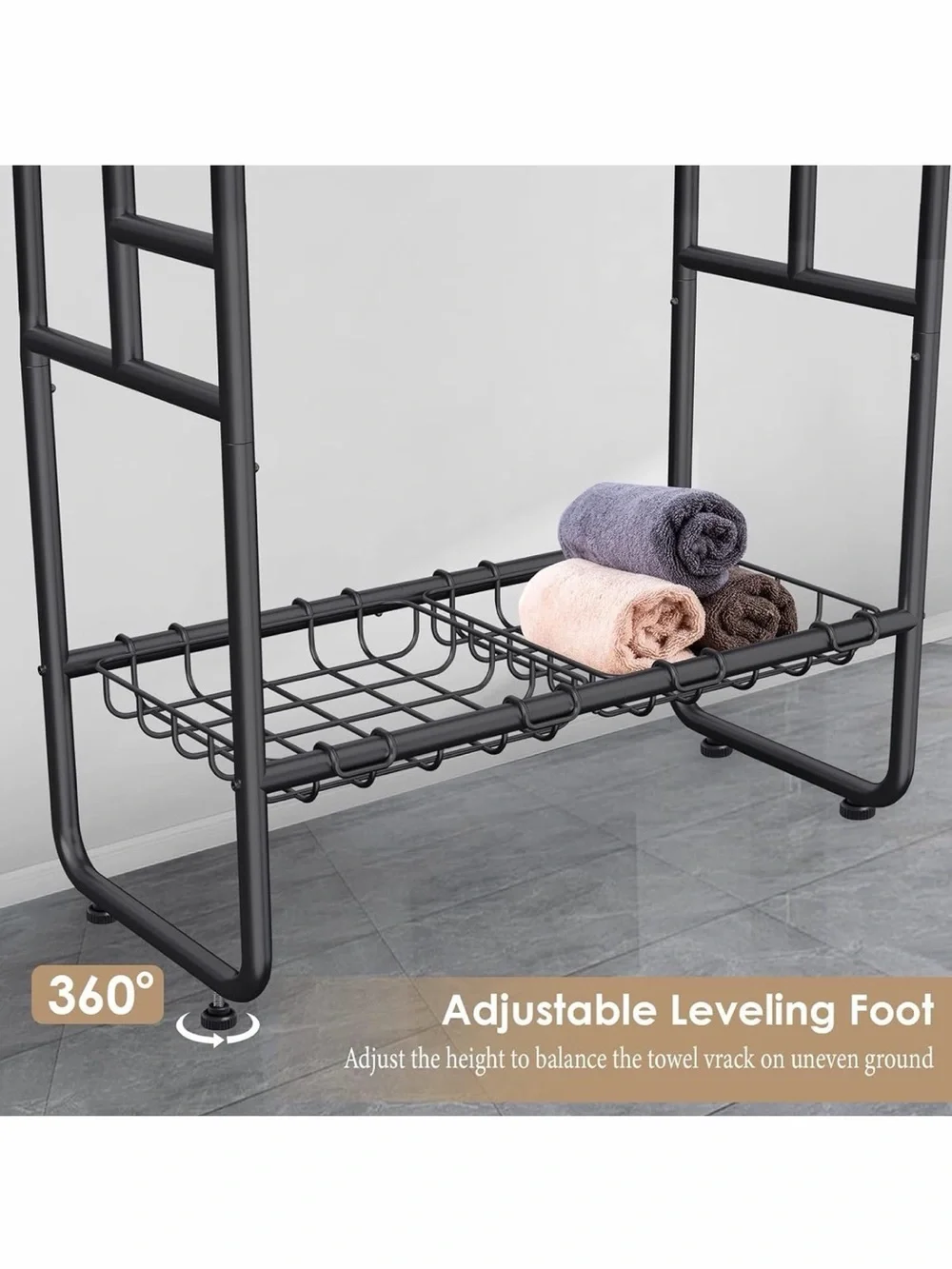 Black 40'' Freestanding 3 Tier Metal Towel Rack, 2 Baskets & 6 Hooks🪝